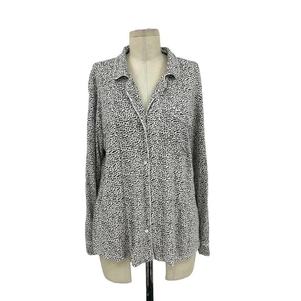 Eberjey Gisele Long Sleeve Pajama Top Ivory Brown Spotted Print Size Medium‎